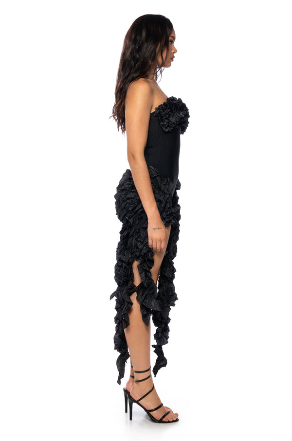 DONT STOP THE PARTY ASYMMETRICAL MIDI DRESS