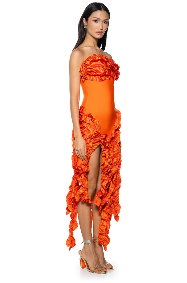 DONT STOP THE PARTY ASYMMETRICAL MIDI DRESS