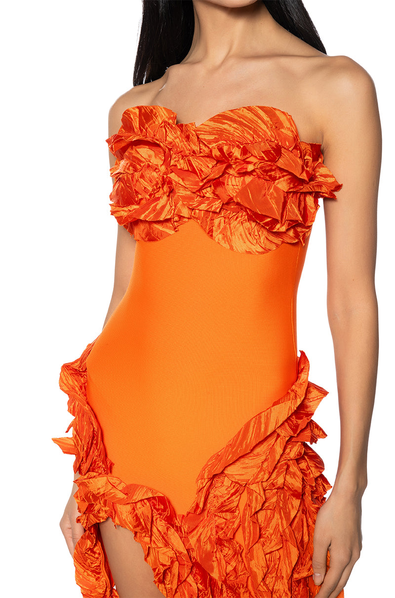 DONT STOP THE PARTY ASYMMETRICAL MIDI DRESS