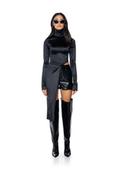 DON'T WASTE MY TIME LONG SLEEVE SATIN FINISH BLOUSE