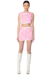 DOUBLE HEART PINK TWEED MINI SKIRT