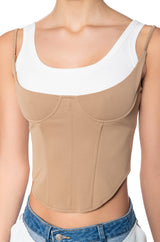 DOUBLE LAYER RIB KNIT TANK CORSET TOP
