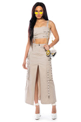 DOWN FOR ANYTHING CARGO CROP TOP