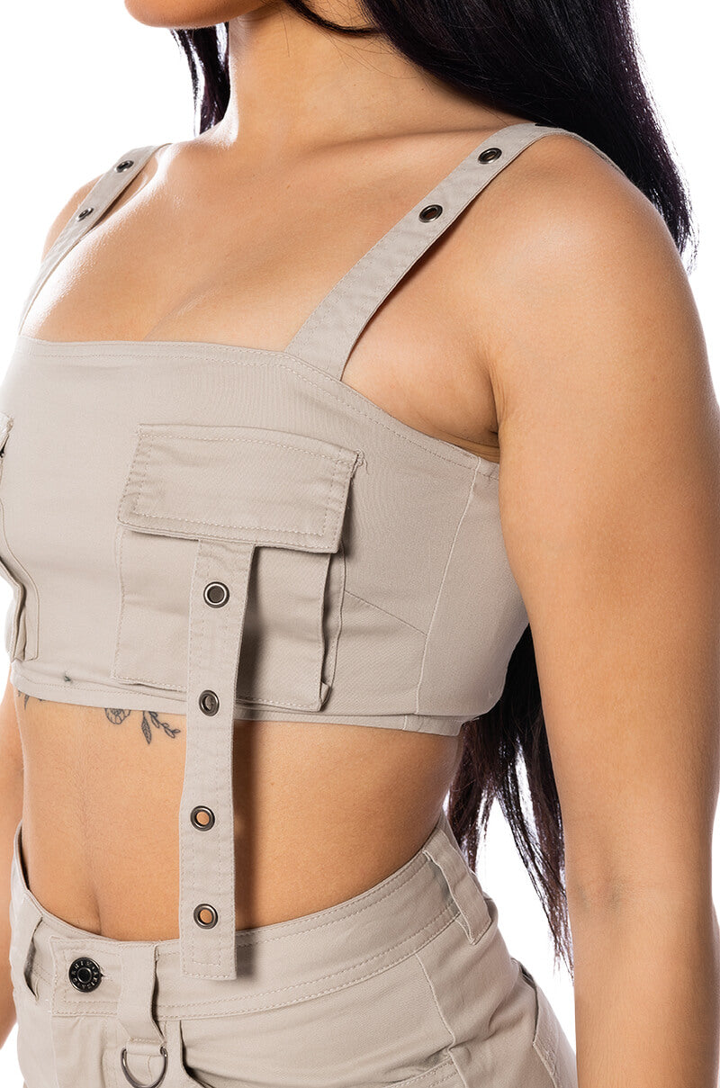 DOWN FOR ANYTHING CARGO CROP TOP