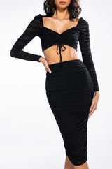 DRAMA FREE CINCHED MESH BLOUSE