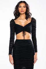 DRAMA FREE CINCHED MESH BLOUSE
