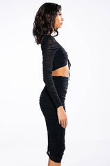 DRAMA FREE CINCHED MESH BLOUSE