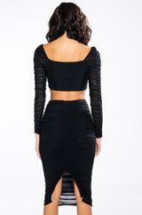 DRAMA FREE CINCHED MESH BLOUSE