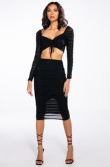 DRAMA FREE CINCHED MESH BLOUSE