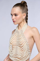 DRAMATIC HIGH COLLAR PEARL TOP