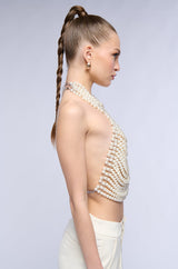 DRAMATIC HIGH COLLAR PEARL TOP