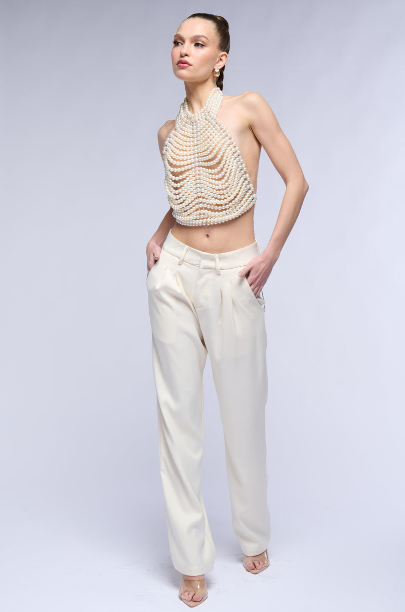 DRAMATIC HIGH COLLAR PEARL TOP