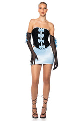 DREA BANDAGE CORSET DETAIL DRESS WITH GLOVES