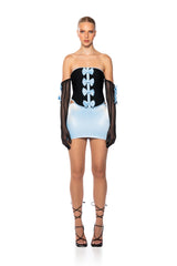DREA BANDAGE CORSET DETAIL DRESS WITH GLOVES