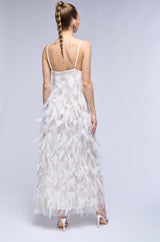 DREAM GIRL FEATHER EMBELLISHED MAXI DRESS