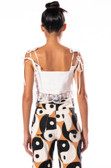 DREAMY TIE FRONT LACE DETAIL SLEEVELESS BLOUSE