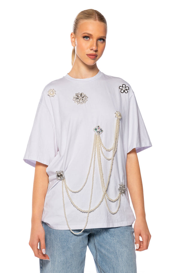 DRIPPING IN JEWELS EMBELLISHED T SHIRT