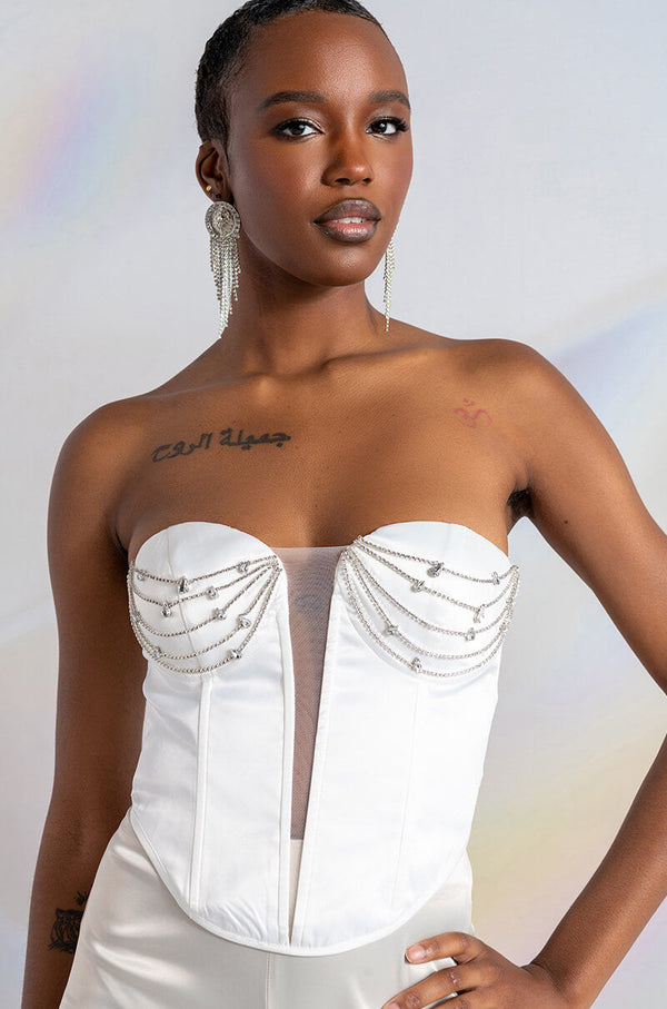 SOPHIE RHINESTONE SATIN BUSTIER