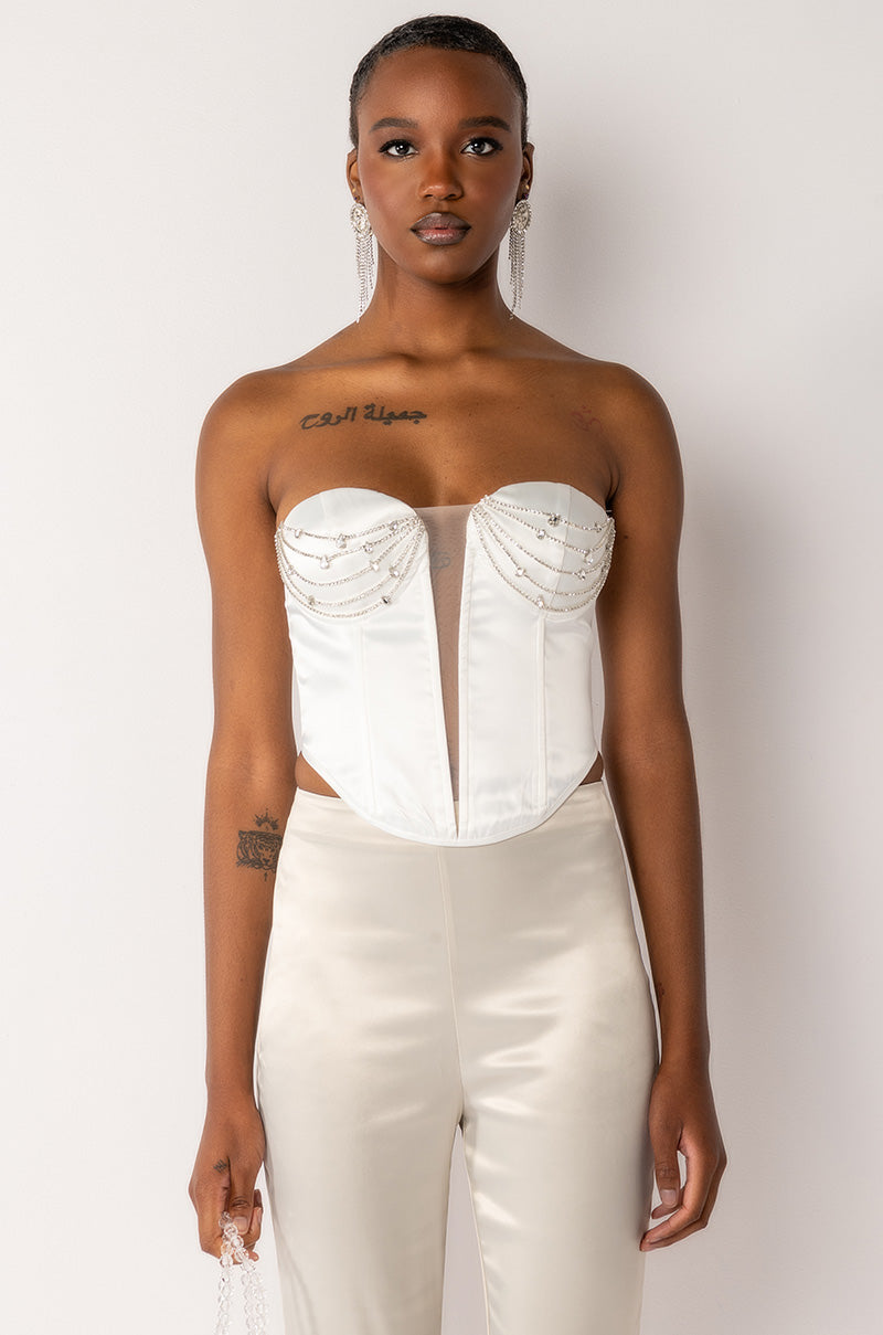 SOPHIE RHINESTONE SATIN BUSTIER