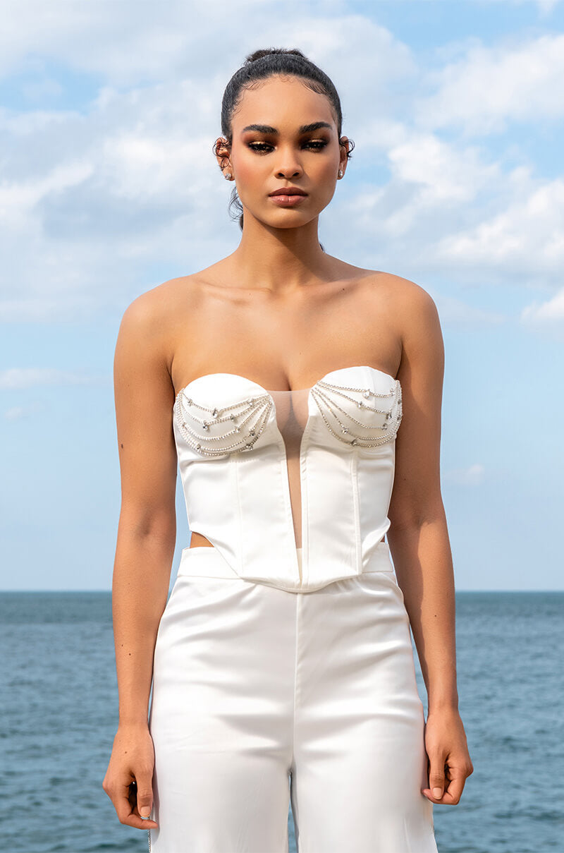 SOPHIE RHINESTONE SATIN BUSTIER