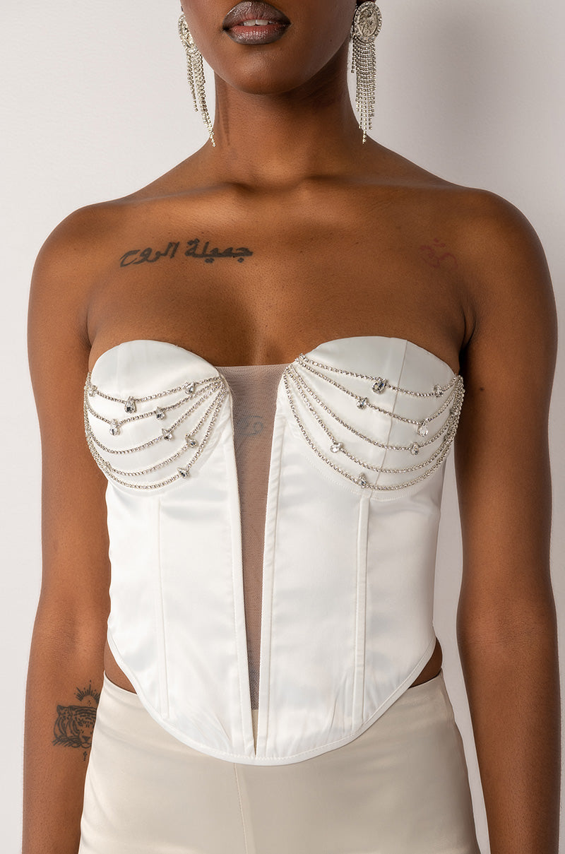 SOPHIE RHINESTONE SATIN BUSTIER