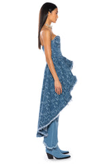DUSK TIL DAWN PRINTED DENIM CORSET BLOUSE