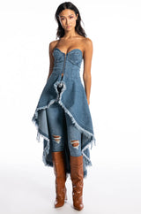 DUSK TILL DAWN DISTRESSED DENIM CORSET BLOUSE