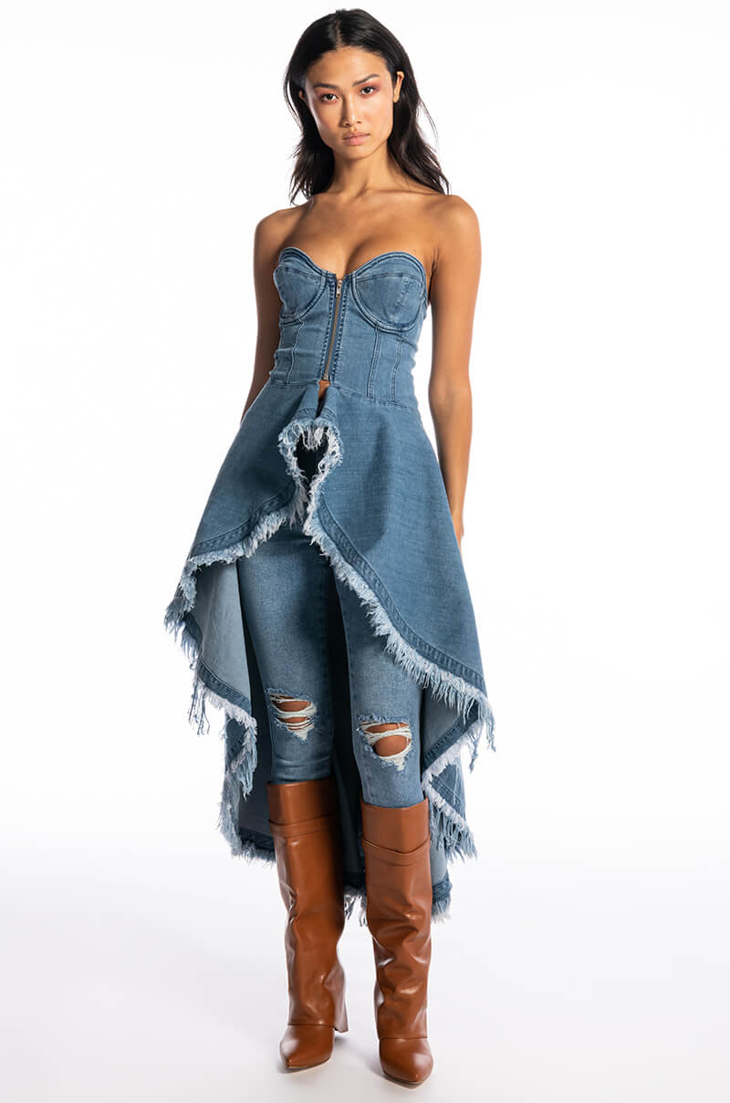 DUSK TILL DAWN DISTRESSED DENIM CORSET BLOUSE