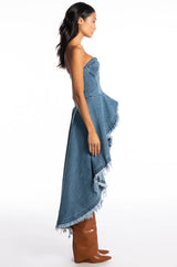 DUSK TILL DAWN DISTRESSED DENIM CORSET BLOUSE