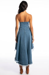 DUSK TILL DAWN DISTRESSED DENIM CORSET BLOUSE