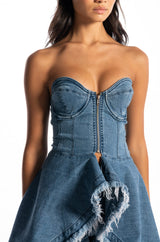 DUSK TILL DAWN DISTRESSED DENIM CORSET BLOUSE