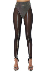DYNAMITE EMBELLISHED HIGH WAIST MESH LEGGING IN BLACK SILVER
