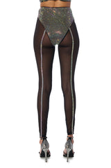 DYNAMITE EMBELLISHED HIGH WAIST MESH LEGGING IN BLACK SILVER