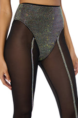 DYNAMITE EMBELLISHED HIGH WAIST MESH LEGGING IN BLACK SILVER