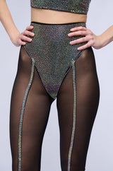 DYNAMITE EMBELLISHED HIGH WAIST MESH LEGGING IN BLACK SILVER
