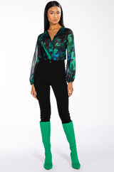 EARTH SIGN LONG SLEEVE SURPLICE CHIFFON CHEEKY BODYSUIT
