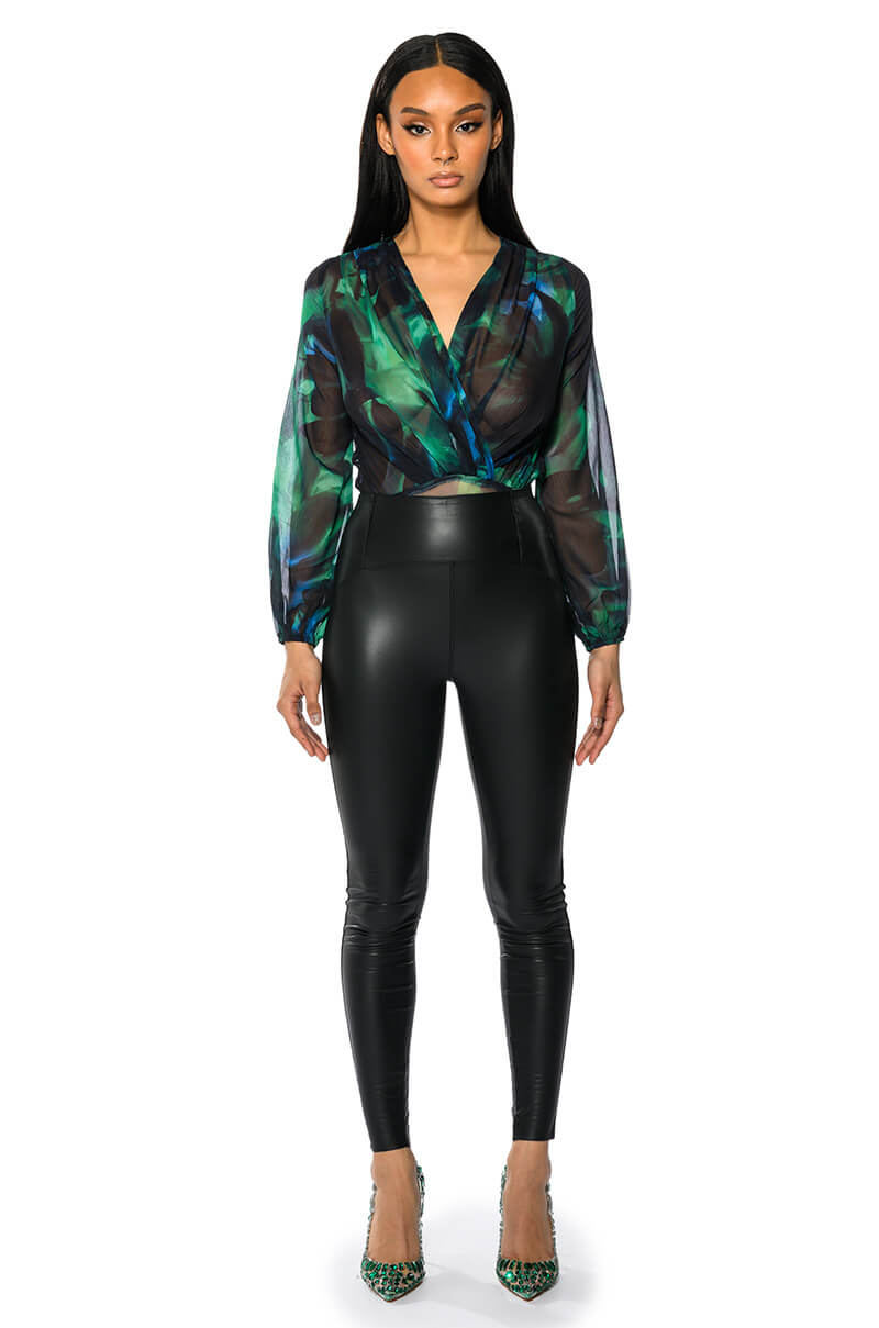 EARTH SIGN LONG SLEEVE SURPLICE CHIFFON CHEEKY BODYSUIT