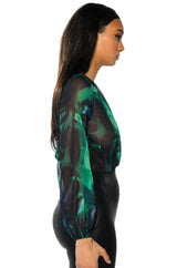 EARTH SIGN LONG SLEEVE SURPLICE CHIFFON CHEEKY BODYSUIT