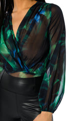EARTH SIGN LONG SLEEVE SURPLICE CHIFFON CHEEKY BODYSUIT
