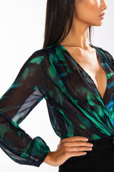 EARTH SIGN LONG SLEEVE SURPLICE CHIFFON CHEEKY BODYSUIT