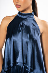 EASY GOING HIGH LOW SATIN HALTERNECK TOP
