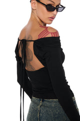 EASY OFF THE SHOULDER LONG SLEEVE TIE BACK TOP