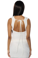 EASY OFF THE SHOULDER SHORT SLEEVE TIE BACK TOP