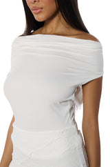 EASY OFF THE SHOULDER SHORT SLEEVE TIE BACK TOP