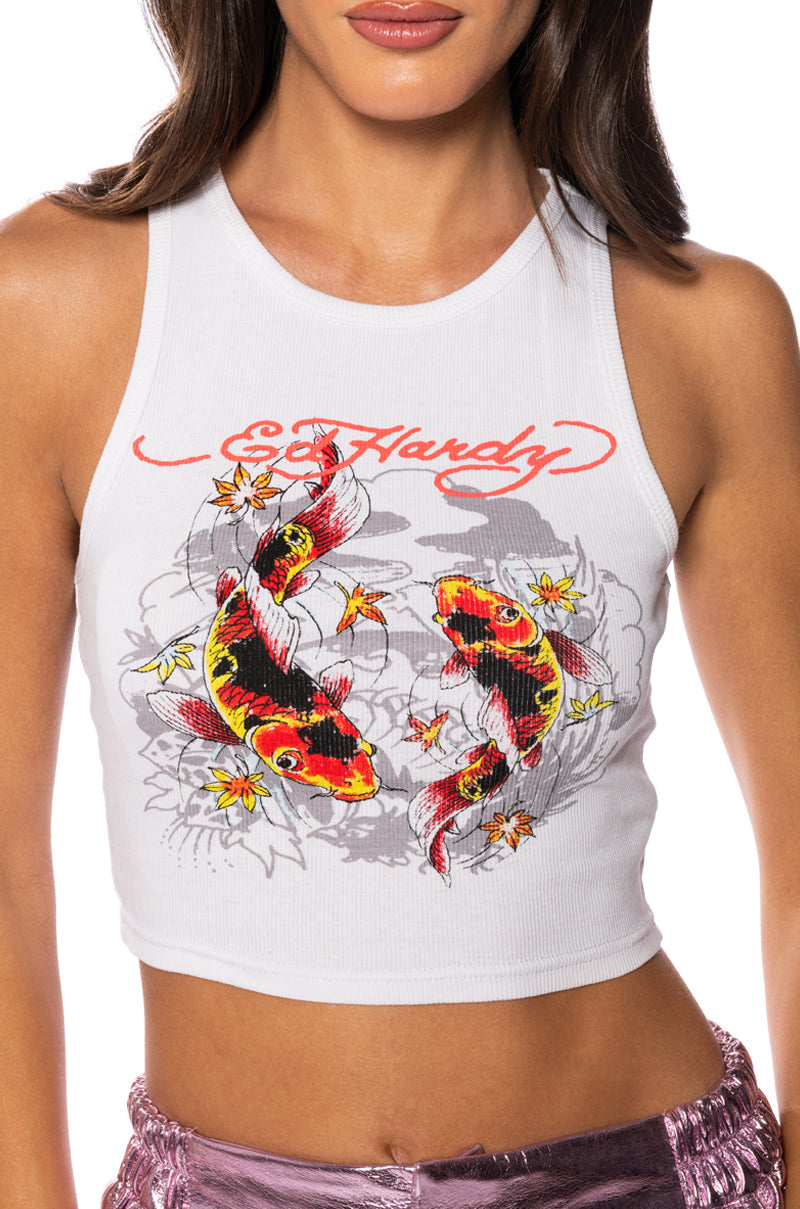 ED HARDY KOI FISH FITTED TANK TOP