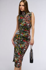 ED HARDY TATTOO COLLAGE PRINT MIDI DRESS