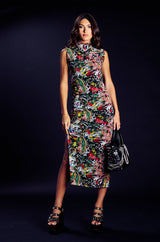 ED HARDY TATTOO COLLAGE PRINT MIDI DRESS