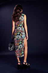 ED HARDY TATTOO COLLAGE PRINT MIDI DRESS