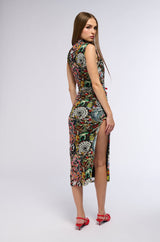 ED HARDY TATTOO COLLAGE PRINT MIDI DRESS