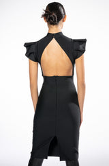 WINTOUR MOCK NECK RUFFLE SLEEVE MIDI DRESS